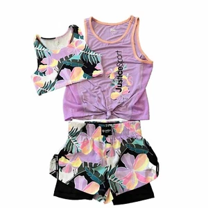 3pc Justice Sport Tropical Print Short & Active Tank Top Set Girls Size M (10) - Picture 1 of 3