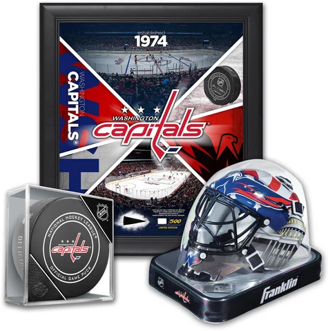 Washington Capitals Fan Bundle - With Team 15x17 Frame, Mini Goalie Mask & Puck Cover
