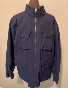 The North Face Mens Windbreaker Jacket L Black Hood Rain Full Zip Pockets Coat - Picture 1 of 9