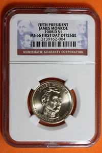 2008-D NGC MS66 James Monroe 1st Day of Issue Presidential Dollar $1 #B38043 - Picture 1 of 2