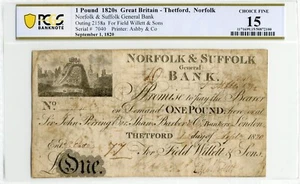 1820 1 Pound Great Britain, Norfolk & Suffolk General Bank - PCGS Choice F 15 - Picture 1 of 2