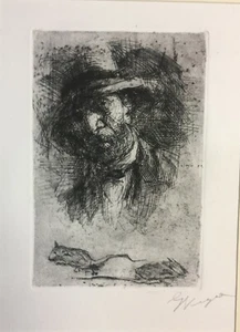 Vegetti, Enrico -Autoportrait aux rats - Grabado firmado. - Imagen 1 de 3