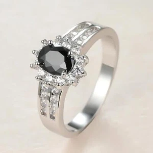 Holiday Gift Dazzling Oval Black Onyx Cubic Zirconia Silver Rings Us Size 5~12 - Picture 1 of 12