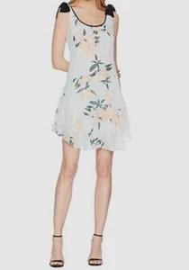 $99 Donna Morgan Women's Blue Printed Scoop Neck Tie Shoulder Dress Size 10 - Picture 1 of 2
