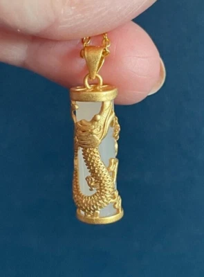 Collar Colgante Dragón Tallado Nefrita Calcedonia Natural Jade Amuleto Piedras Preciosas Foto 1 de 4