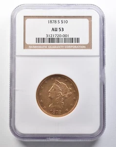 1878-S $10 Liberty Head Gold Eagle AU53 NGC *5667 - Picture 1 of 3
