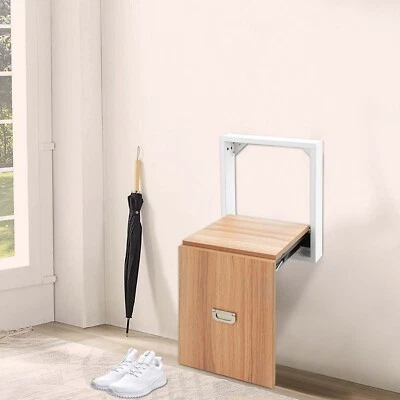 Folding Shoe Changing Stool Wall Mounted Chair White(Frame)+Walnut Color (Stool) - Image 1 of 4