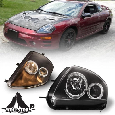 Headlights for 2000-2005 Mitsubishi Eclipse Black Clear Projectors Headlamps L&R - Изображение 1 из 4