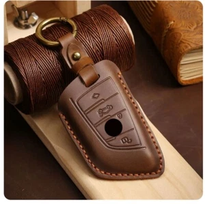 Funda de cuero marrón con llave remota para llave de coche BMW + CLIP - Imagen 1 de 4