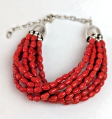 Jay King красный коралл браслет 10 прядей стерлинговые крышки регулируемый 7 «- 10» - Изображение 1 из 4