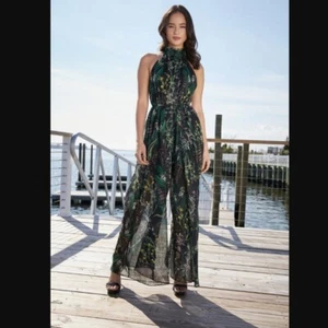 New London Times size 18W Multi Floral Halter Neck Wide Leg Godiva Jumpsuit - Picture 1 of 11