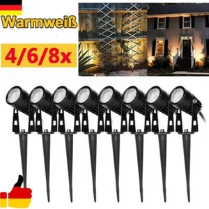Gartenbeleuchtung 4-8er LED Set Gartenstrahler Gartenleuchten mit Strom Erdspieß - Bild 1 von 27
