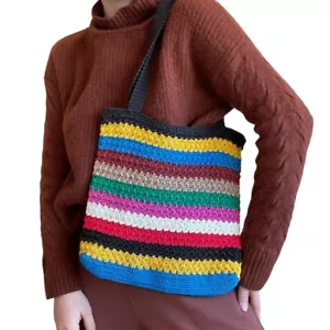 NWOT Rainbow Pride Woven Whicker Striped Beach Tote Shoulder Bag Purse - Picture 1 of 10