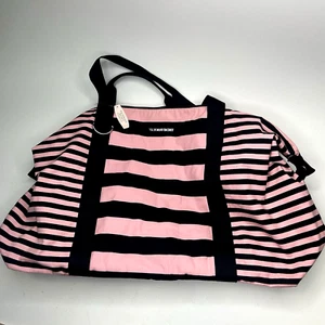 VICTORIA'S SECRET xLg Iconic Stripe Pink Weekender Duffel Bag Tote Travel NWT - Picture 1 of 12
