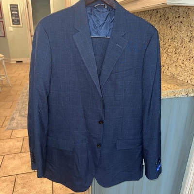 Nautica Suit Mens 44L 44 2 Piece Pants 38x32 Blue Check Plaid Active Stretch NEW - Image 1 of 4