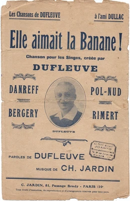 Partition chant (début XXe) - DUFLEUVE - Elle aimait la banane ! (Suzanne) - - Photo 1/3