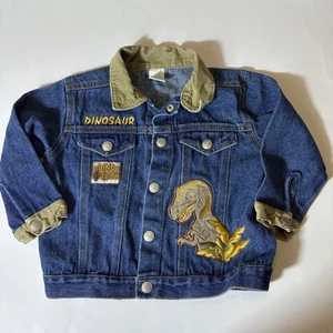 Giacca jeans dinosauro denim bambino ragazzo 3T Dino Trail applique accenti velluto a coste - Foto 1 di 8