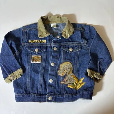 学步男孩 3T 牛仔恐龙牛仔夹克恐龙小径贴花灯芯绒口音 — 第 1/4 张图片