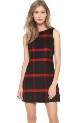 Alice + Olivia Dress Jolie Leather Plaid Red Black Wool cashmere SZ 6 Holiday - Image 1 of 4