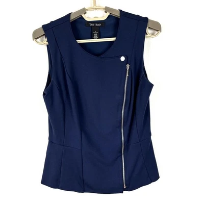 Белый дом черный рынок Moto жилет верхний без рукавов пеплум 2 темно-синий - Изображение 1 из 4