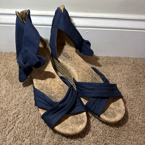 Sandali donna UGG Traci espadrillas sughero zeppa blu navy fiocco alla caviglia 1092441 taglia 7