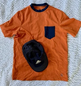 Lands' End Boys Size L 14H-16H Black SS Rash Guard Swim Shirt and Adidas Cap - Picture 1 of 3