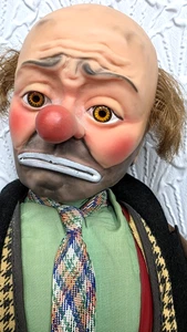 Vintage 1950 Emmett Kelly Hobo Willie der Clown Gummi Gesicht Puppe 21" Baby Barry - Bild 1 von 11