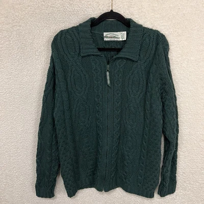 VTG Aran Crafts Sweater Womens M Green Merino Wool Full Zip Cottage Fisherman - Image 1 of 4