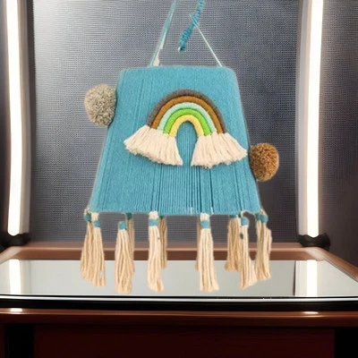 Macrame Nursery Shade Woven Bohemian Light Shade, Pendant Lamp Granny Core Blue - Image 1 of 4