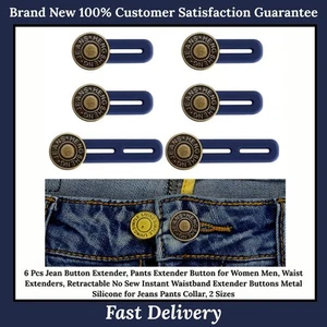 Waist Extender Buttons 6Pcs for Jeans Pants – No Sew, 2 Sizes, Adjustable - Picture 1 of 7