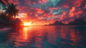 Canvas Art Sunset Over Calm Water With Tropical Hues Wall Picture Poster Print - Picture 1 of 22