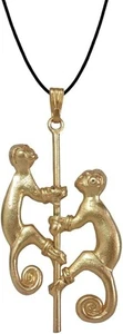 24k Gold Plated Pre-Columbian Narino Monkeys Pendant Necklace| Across The Puddle - Picture 1 of 2