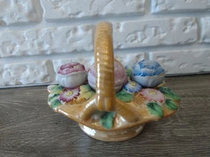 Vintage Carnival Glass Flower Basket Salt Pepper Shaker caddy with Sugar Japan - Picture 1 of 19