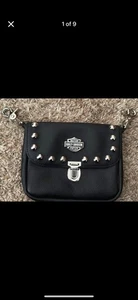 Harley Davidson Black Pebbled Leather Small Satchel Bag Riding Moto Studded - Bild 1 von 9