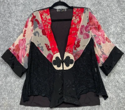 Spencer Alexis Collections Kimono Jacket Womens M Red Black Floral Asian Top - Image 1 of 4