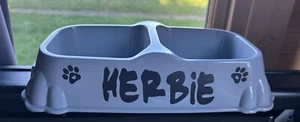 Personalised Double Dog/Cat Feeding Bowl Pet Gift Grey - Picture 1 of 5