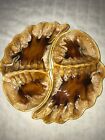 2 WADE of CALIFORNIA 206 Brown Drip POTTERY Wing-Shape DIVIDED SERVING DISH 13¾"