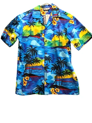 Camisa Hawaiana Aloha Republic Nueva con Etiquetas Hecha en EE. UU. Para Hombres Talla: M Azul Palmeras/Floral Foto 1 de 4