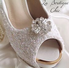 Exquisite Crystal & Rhinestone Silver tone Shoe Clips Bridal Pageant Wedding