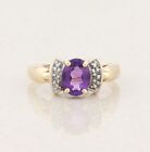 10k Yellow Gold Purple Amethyst and Diamond Bow Ring Size 7 1/4