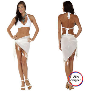 1 World Sarongs Sheer Sarong in White Swimsuit Beach Cover-Up Wrap Skirt Pareo