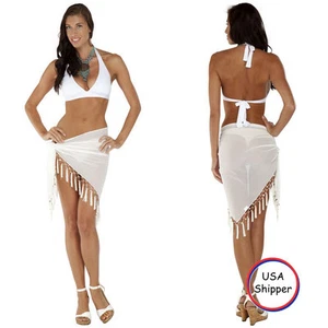 1 World Sarongs Sheer Sarong in White Swimsuit Beach Cover-Up Wrap Skirt Pareo - Picture 1 of 1
