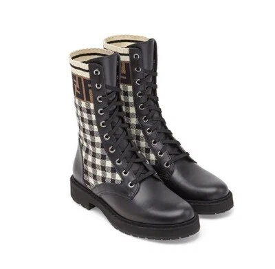 NUEVO EN CAJA Botas de Motociclista Fendi Rockoko Logo Combate Tejido Dominó Fendigrafía Firma 36 Foto 1 de 4