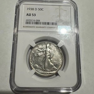 1938 D Half Dollars Liberty Walking NGC AU-53 - Picture 1 of 2