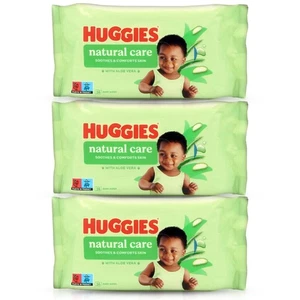 3x Huggies Natural Care Gentle Aloe Vera Baby Wipes 56's (168 Wipes) - Picture 1 of 1