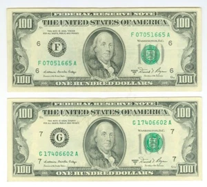 1981-A $100 Pair Atlanta+Chicago Federal Reserve HIGH GRADE "Small Face" Bills - Picture 1 of 2
