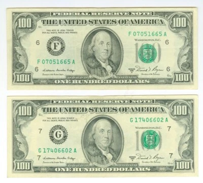 1981-A $100 Pair Atlanta+Chicago Federal Reserve HIGH GRADE "Small Face" Bills - Image 1 of 2