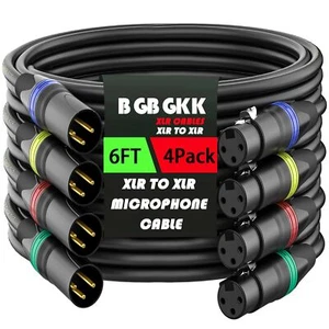 XLR Cables 6ft 4 Pack Professional XLR Microphone Cable Male to Female Gold-P... - Picture 1 of 8
