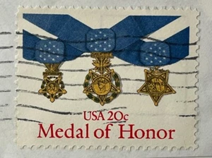 Francobollo postale Stati Uniti USA 20 centesimi Medal of Honor annullato - Foto 1 di 1