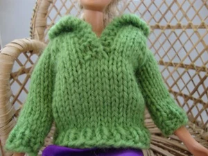 Hand Knit Doll Clothes Lime Green Pullover Sweater fits 11.5" fashion as Barbie - Picture 1 of 1